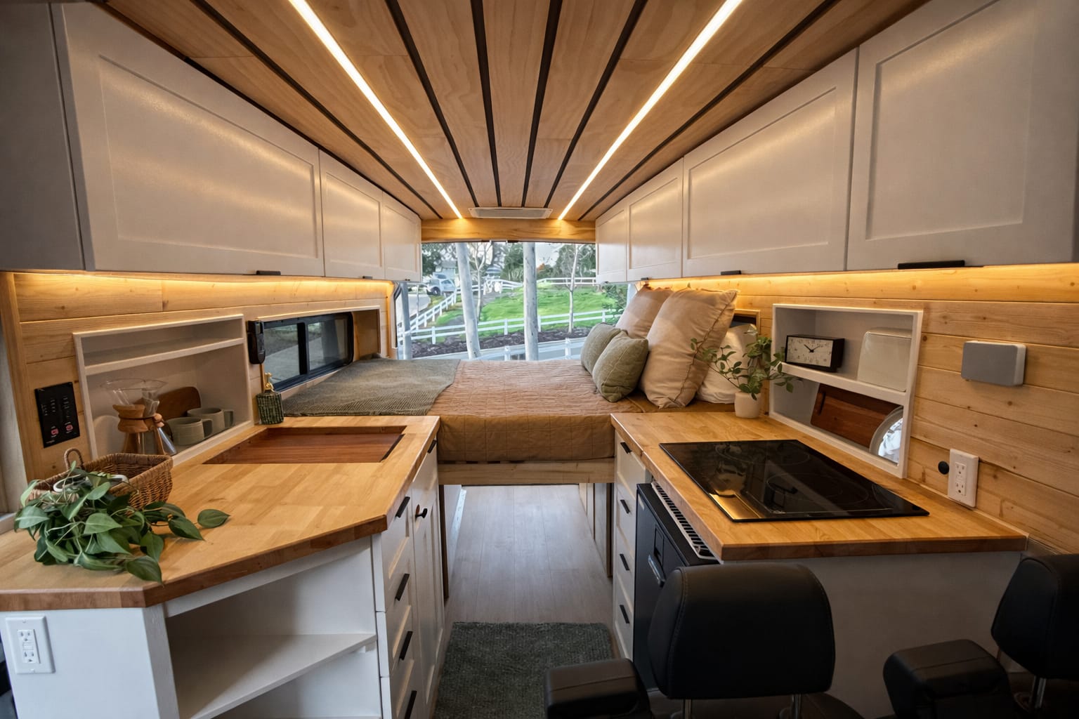 Interior system in a Sprinter van conversion